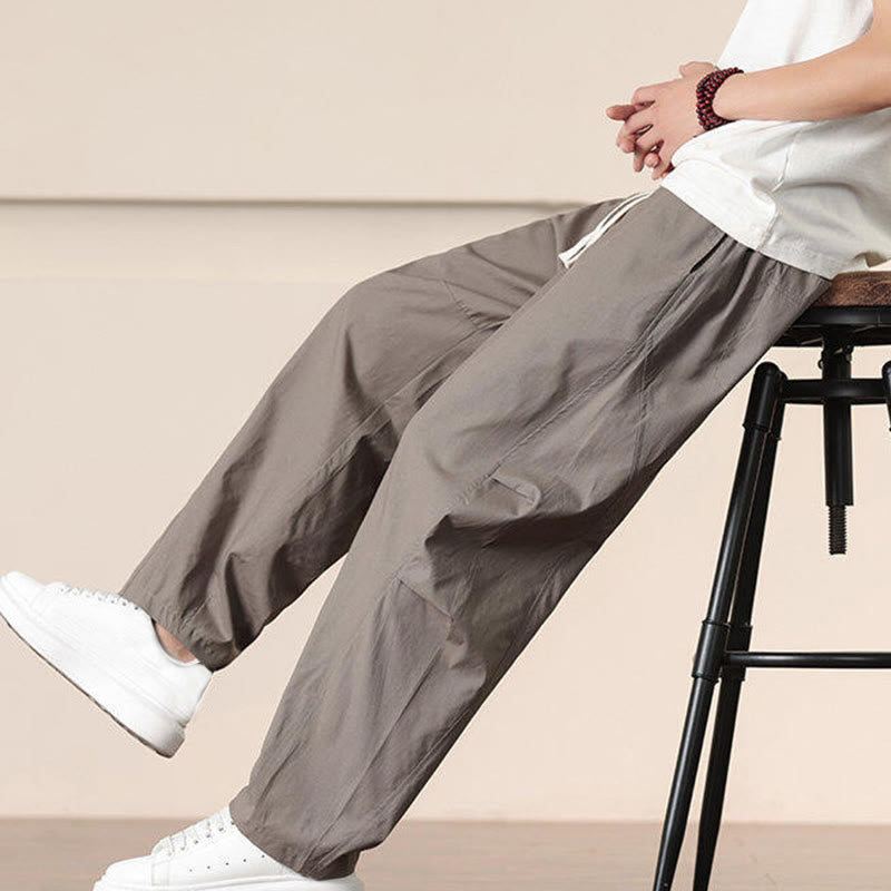 Buddha Stones Lässige Vintage-Cargohose für Herren mit einfarbigem Kordelzug und Taschen - image 33