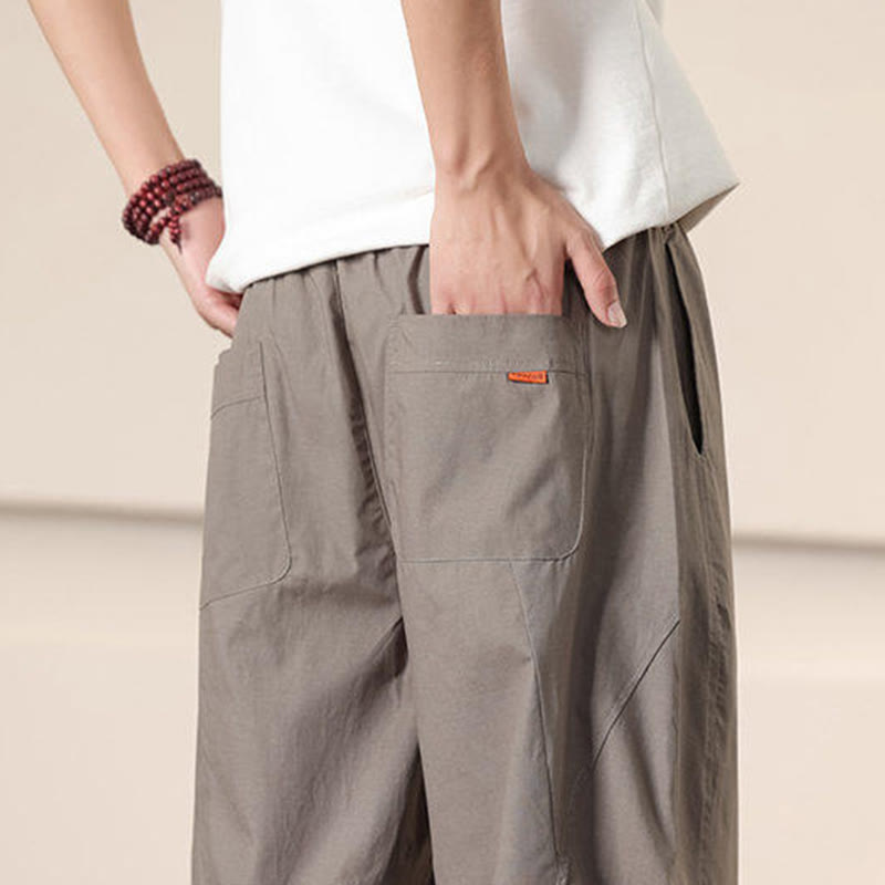 Buddha Stones Lässige Vintage-Cargohose für Herren mit einfarbigem Kordelzug und Taschen - image 35