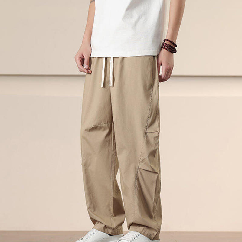 Buddha Stones Lässige Vintage-Cargohose für Herren mit einfarbigem Kordelzug und Taschen - image 4