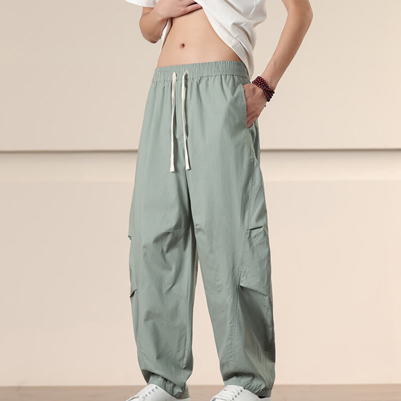 Buddha Stones Lässige Vintage-Cargohose für Herren mit einfarbigem Kordelzug und Taschen - image 25