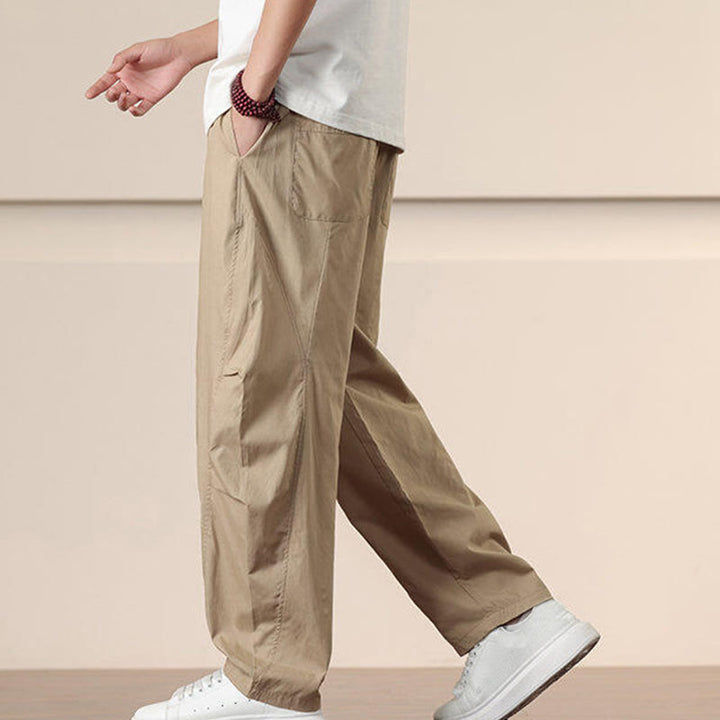 Buddha Stones Lässige Vintage-Cargohose für Herren mit einfarbigem Kordelzug und Taschen - image 3