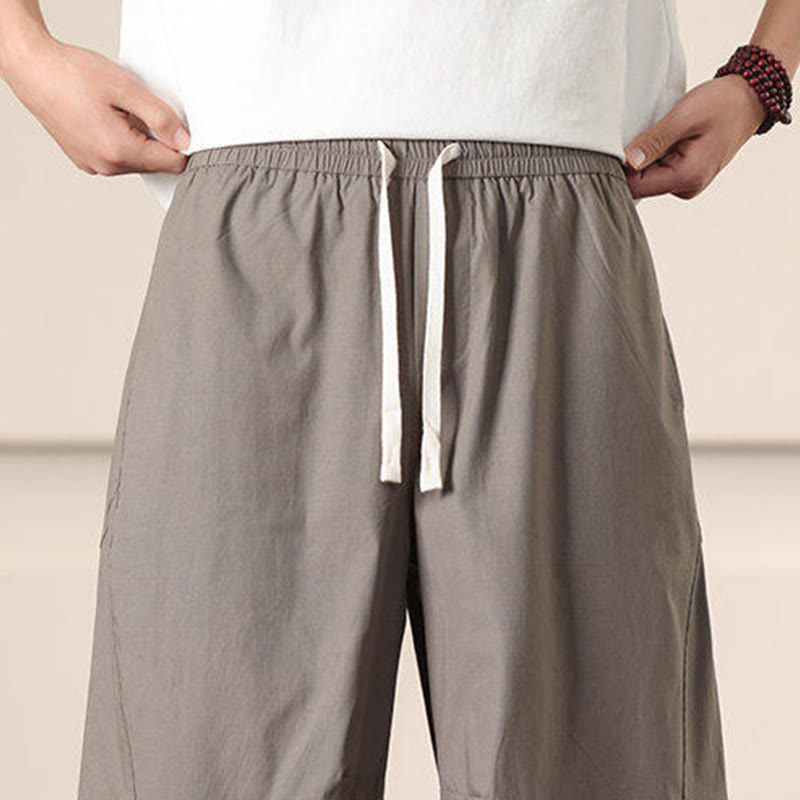 Buddha Stones Lässige Vintage-Cargohose für Herren mit einfarbigem Kordelzug und Taschen - image 34