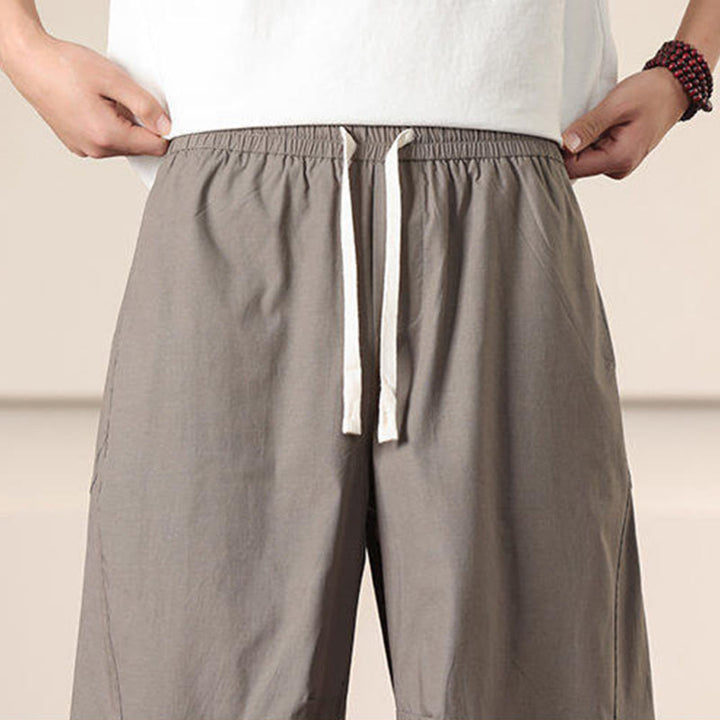 Buddha Stones Lässige Vintage-Cargohose für Herren mit einfarbigem Kordelzug und Taschen - image 34