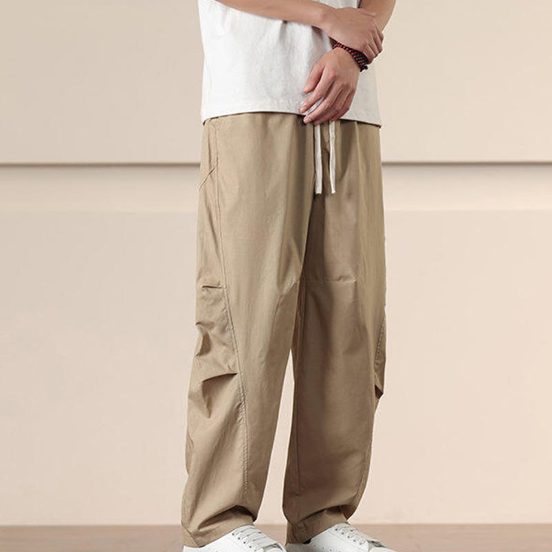 Buddha Stones Lässige Vintage-Cargohose für Herren mit einfarbigem Kordelzug und Taschen - image 5