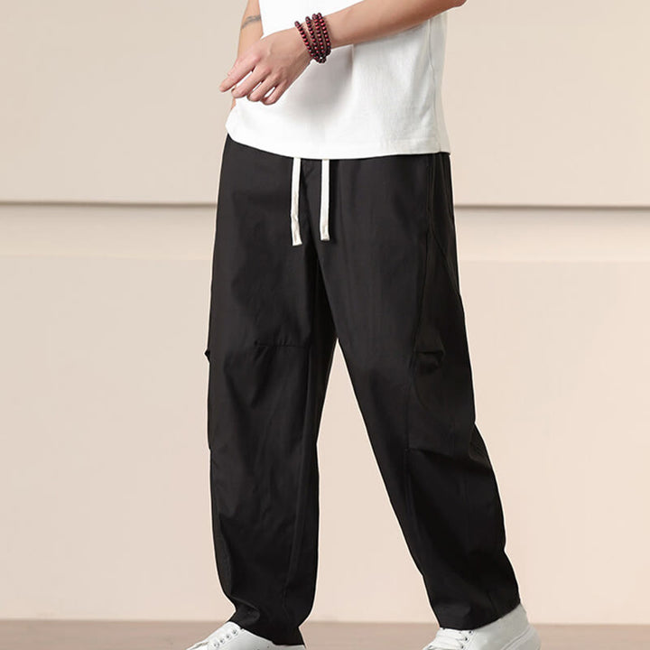 Buddha Stones Lässige Vintage-Cargohose für Herren mit einfarbigem Kordelzug und Taschen - Schwarz - US/UK/AU46, EU56 (5XL) - image 9