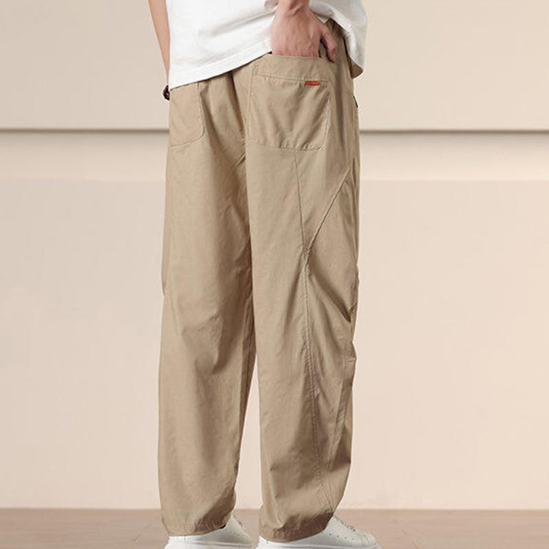 Buddha Stones Lässige Vintage-Cargohose für Herren mit einfarbigem Kordelzug und Taschen - image 6