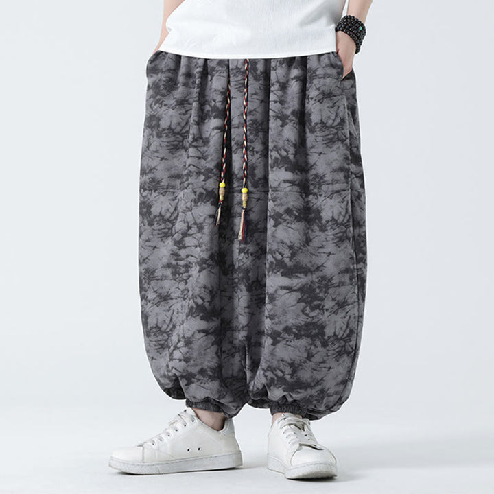 Buddha Stones Retro Lässiges Kordelzug-Design Blumenmuster Herren-Haremshose mit Taschen - Grau - US/ UK/AU48，EU58 (5XL) - image 11
