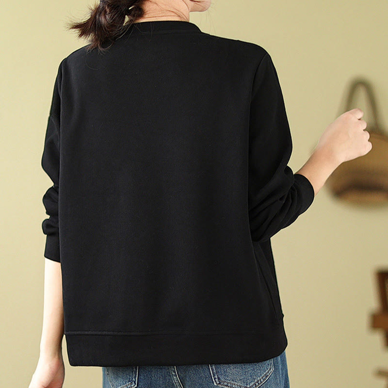 Buddha Stones Fall Plain Button Rundhalsausschnitt Baumwolle Pullover Damen Sweatshirt  - image 6