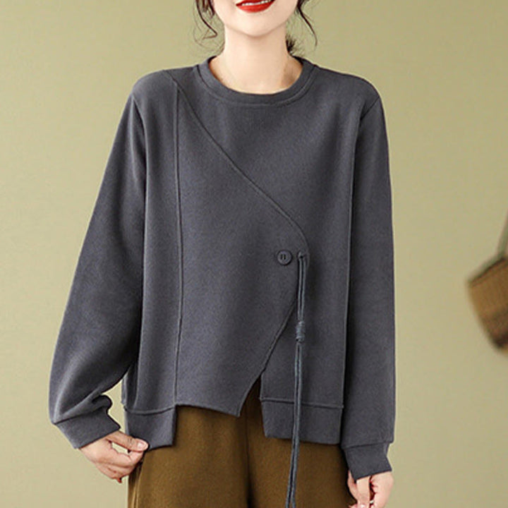 Buddha Stones Fall Plain Button Rundhalsausschnitt Baumwolle Pullover Damen Sweatshirt  - image 9