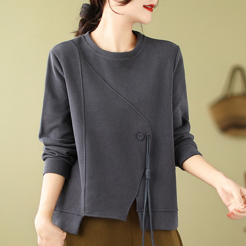 Buddha Stones Fall Plain Button Rundhalsausschnitt Baumwolle Pullover Damen Sweatshirt  - image 10