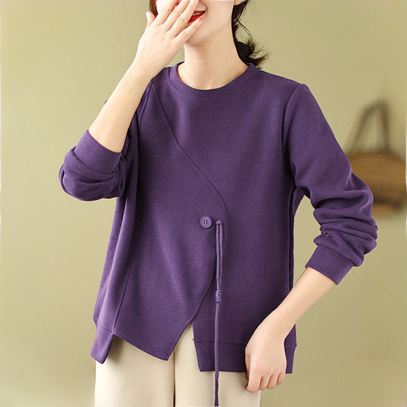 Buddha Stones Fall Plain Button Rundhalsausschnitt Baumwolle Pullover Damen Sweatshirt  - image 13