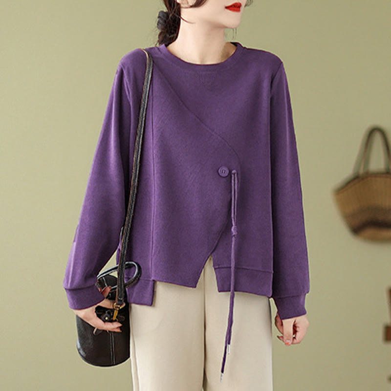 Buddha Stones Fall Plain Button Rundhalsausschnitt Baumwolle Pullover Damen Sweatshirt  - image 14