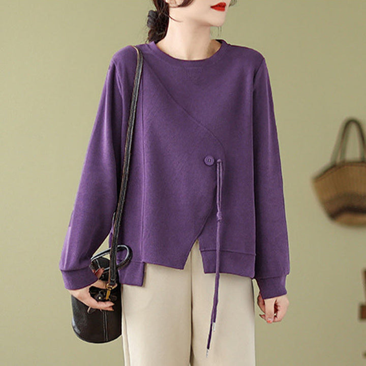 Buddha Stones Fall Plain Button Rundhalsausschnitt Baumwolle Pullover Damen Sweatshirt  - image 14