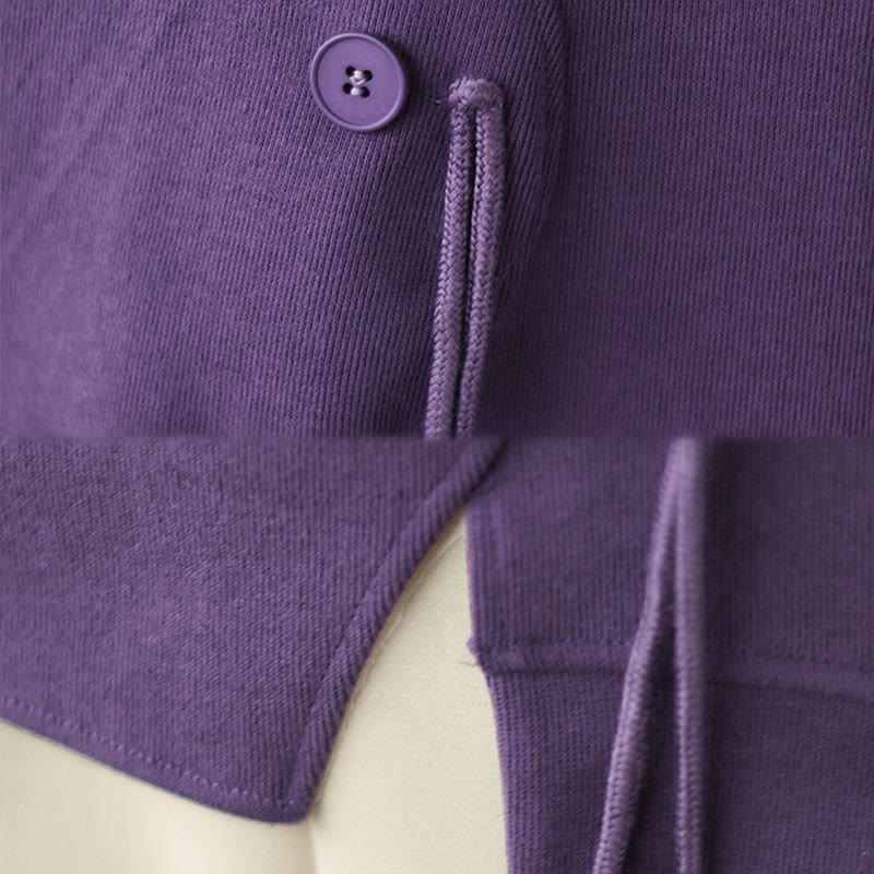 Buddha Stones Fall Plain Button Rundhalsausschnitt Baumwolle Pullover Damen Sweatshirt  - image 18