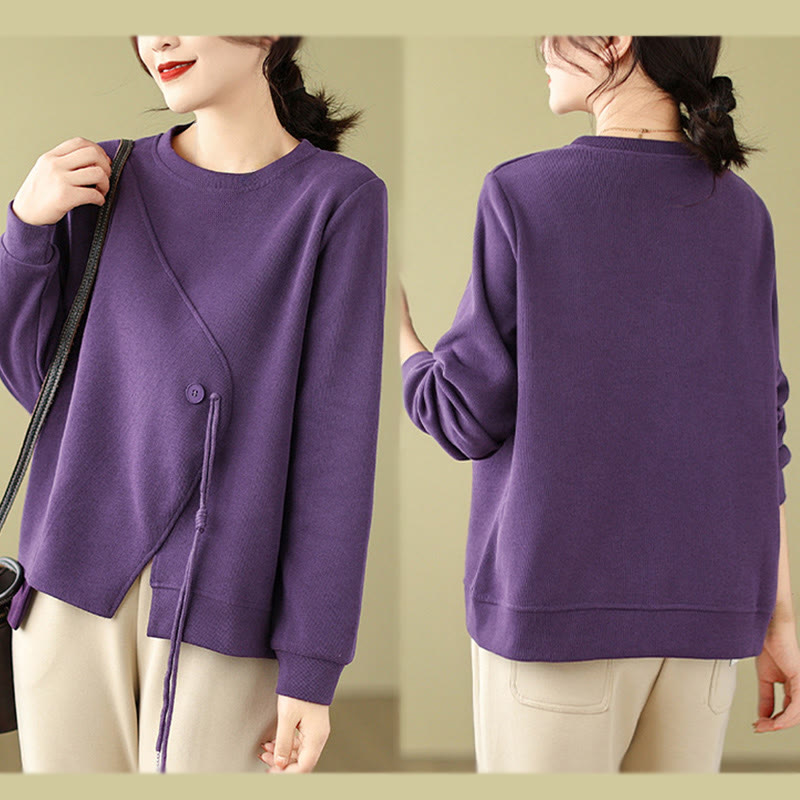 Buddha Stones Fall Plain Button Rundhalsausschnitt Baumwolle Pullover Damen Sweatshirt  - image 17