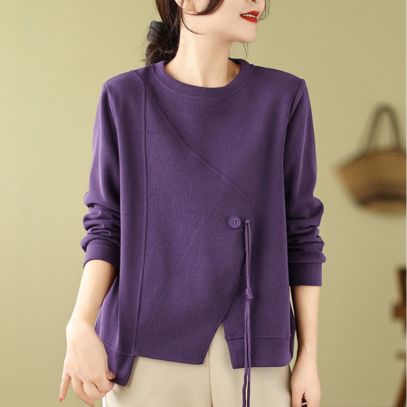 Buddha Stones Fall Plain Button Rundhalsausschnitt Baumwolle Pullover Damen Sweatshirt  - image 16