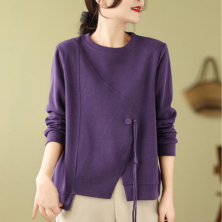 Buddha Stones Fall Plain Button Rundhalsausschnitt Baumwolle Pullover Damen Sweatshirt  - image 16