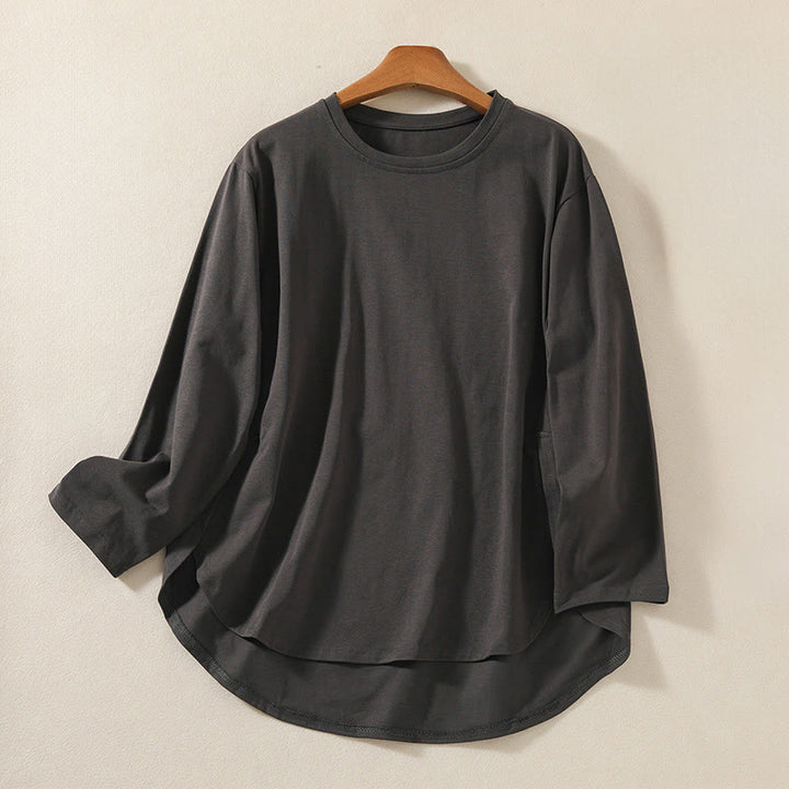 Buddha Stones Lässiges Damen-Langarm-T-Shirt aus reiner Baumwolle und Leinen mit unregelmäßigem Saum - Dunkelgrau - US14， UK/AU18，EU46 (2XL) - image 14
