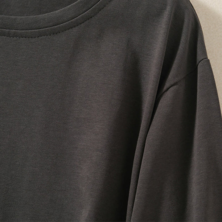 Buddha Stones Lässiges Damen-Langarm-T-Shirt aus reiner Baumwolle und Leinen mit unregelmäßigem Saum - image 16
