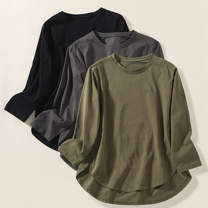 Buddha Stones Lässiges Damen-Langarm-T-Shirt aus reiner Baumwolle und Leinen mit unregelmäßigem Saum - image 20