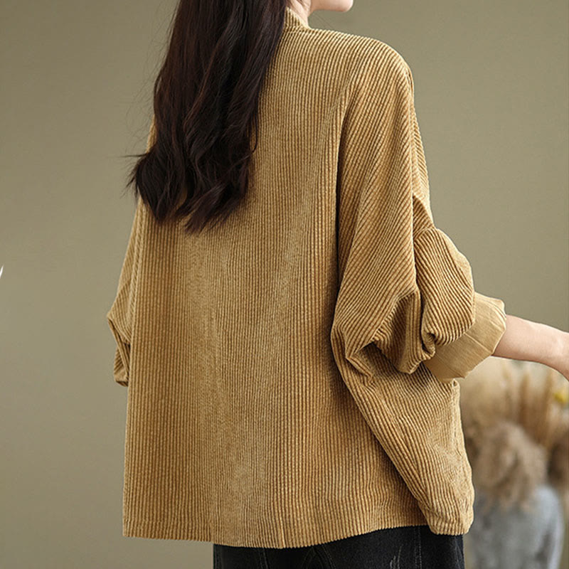 Buddha Stones Damen-Cordjacke aus Baumwollleinen mit Froschknopf und Stehkragen - image 6