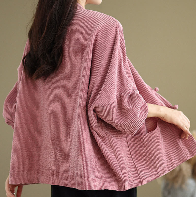 Buddha Stones Damen-Cordjacke aus Baumwollleinen mit Froschknopf und Stehkragen - image 12