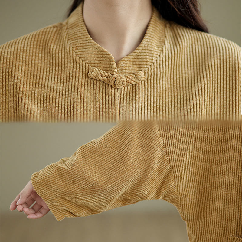 Buddha Stones Damen-Cordjacke aus Baumwollleinen mit Froschknopf und Stehkragen - image 9