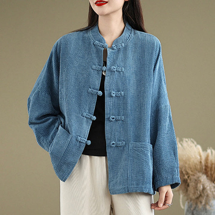 Damen-Cordjacke mit Buddha Stones, Froschknopfleiste und Stehkragen - SteelBlue - US14, UK/AU18, EU46 (2XL) - image 15