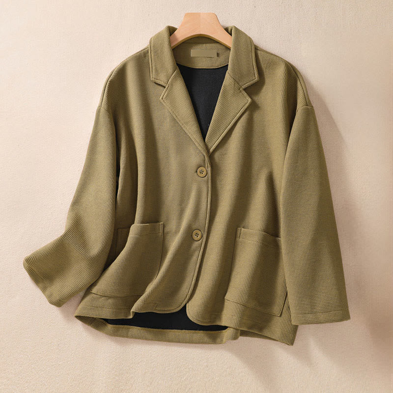 Buddha Stones Damen-Baumwolljacke mit schlichtem Revers und Taschen - Olive - US12， UK/AU16，EU44 (XL) - image 1