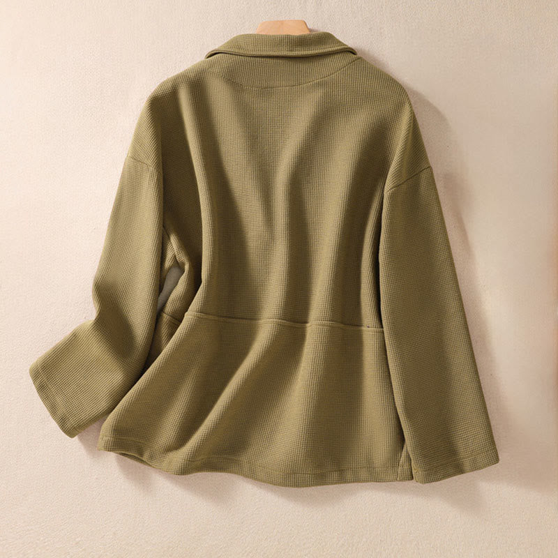 Buddha Stones Damen-Baumwolljacke mit schlichtem Revers und Taschen - image 2