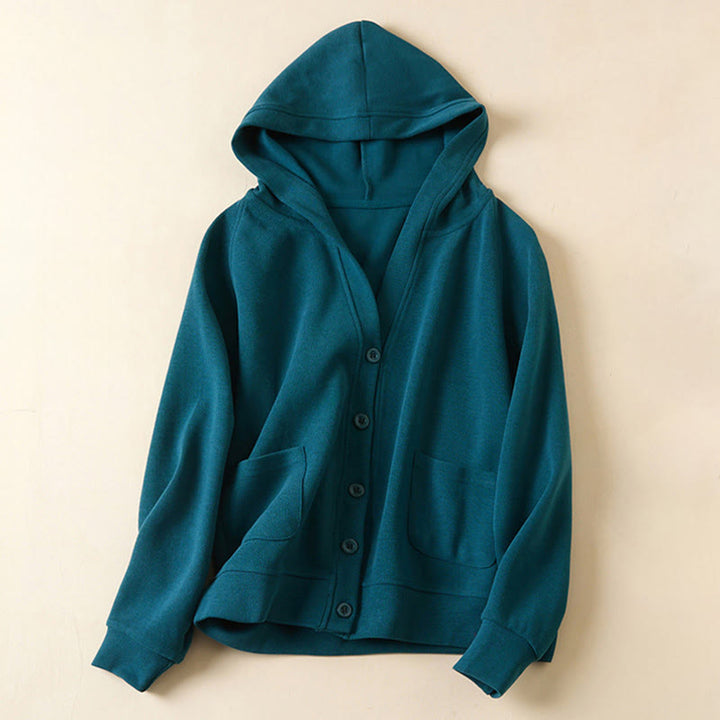 Buddha Stones Plain Buttons Damen Baumwoll-Kapuzenjacke mit Taschen - Stahlblau - US12， UK/AU16，EU44 (2XL) - image 16