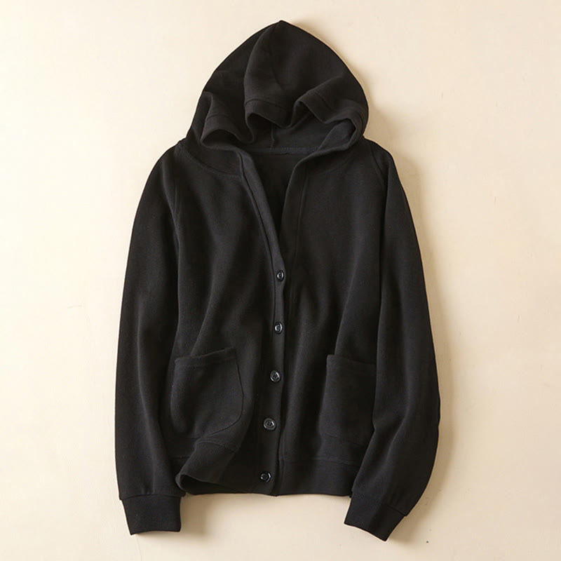 Damen-Kapuzenjacke mit Taschen und schlichten Knöpfen, verziert mit Buddha Stones - Schwarz - US8-10, UK/AU12-14, EU40-42 (2XL) - image 24