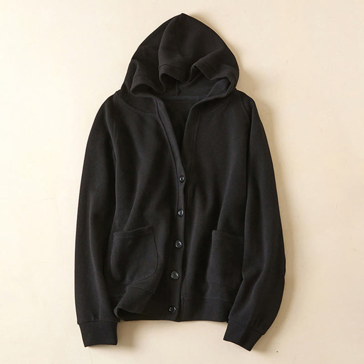 Damen-Kapuzenjacke mit Taschen und schlichten Knöpfen, verziert mit Buddha Stones - Schwarz - US8-10, UK/AU12-14, EU40-42 (2XL) - image 24