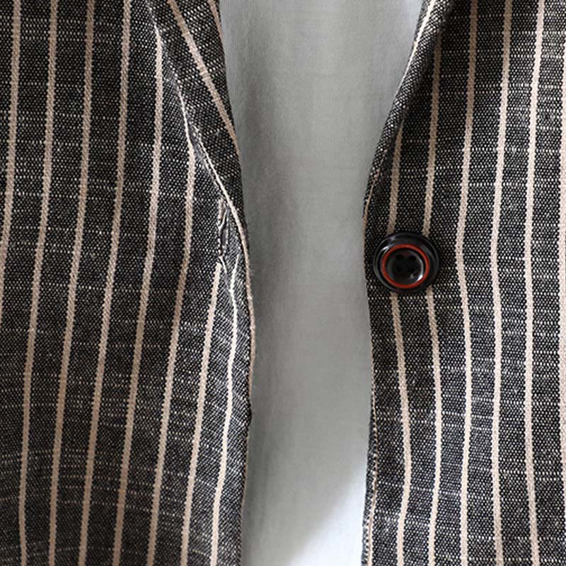 Buddha Stones Splicing Stripes Damen-Baumwoll-Leinen-Jacke mit Taschen - image 5