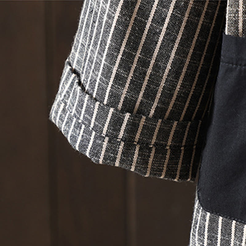 Buddha Stones Splicing Stripes Damen-Baumwoll-Leinen-Jacke mit Taschen - image 6