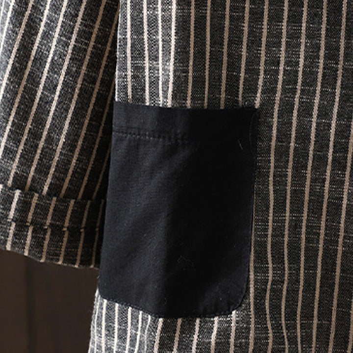 Buddha Stones Splicing Stripes Damen-Baumwoll-Leinen-Jacke mit Taschen - image 4