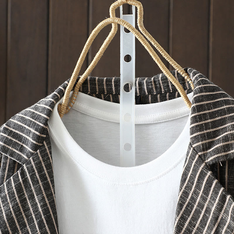 Buddha Stones Splicing Stripes Damen-Baumwoll-Leinen-Jacke mit Taschen - image 3
