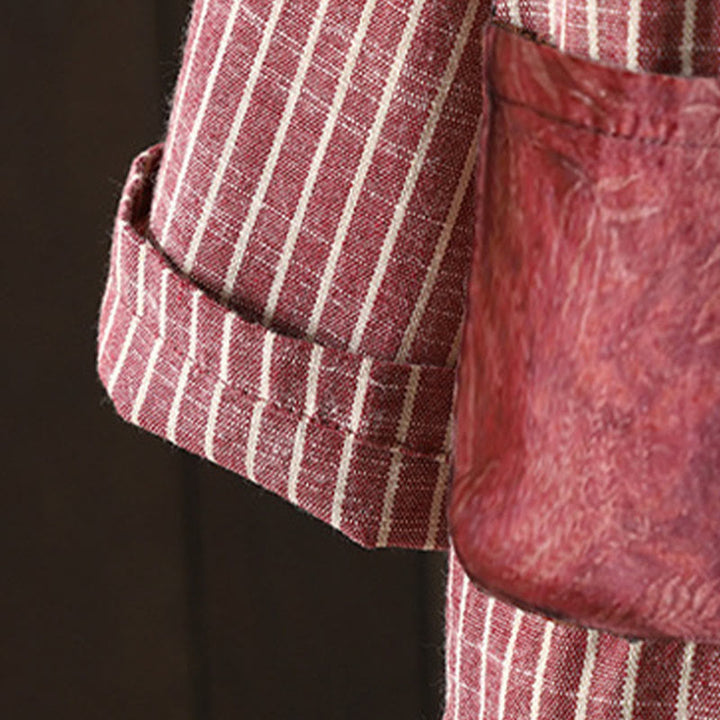 Buddha Stones Splicing Stripes Damen-Baumwoll-Leinen-Jacke mit Taschen - image 10
