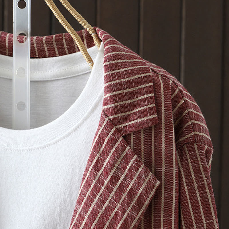 Buddha Stones Splicing Stripes Damen-Baumwoll-Leinen-Jacke mit Taschen - image 11