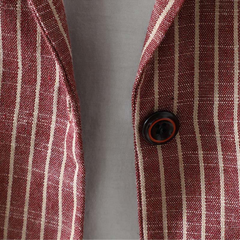 Buddha Stones Splicing Stripes Damen-Baumwoll-Leinen-Jacke mit Taschen - image 13