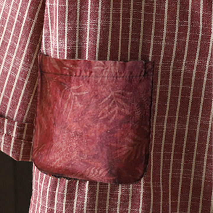 Buddha Stones Splicing Stripes Damen-Baumwoll-Leinen-Jacke mit Taschen - image 14
