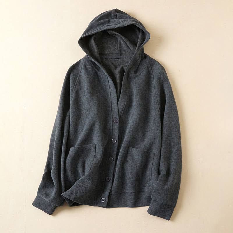 Damen-Kapuzenjacke mit Taschen und schlichten Knöpfen, verziert mit Buddha Stones - DimGray - US 8-10, UK/AU 12-14, EU 40-42 (2XL) - image 0