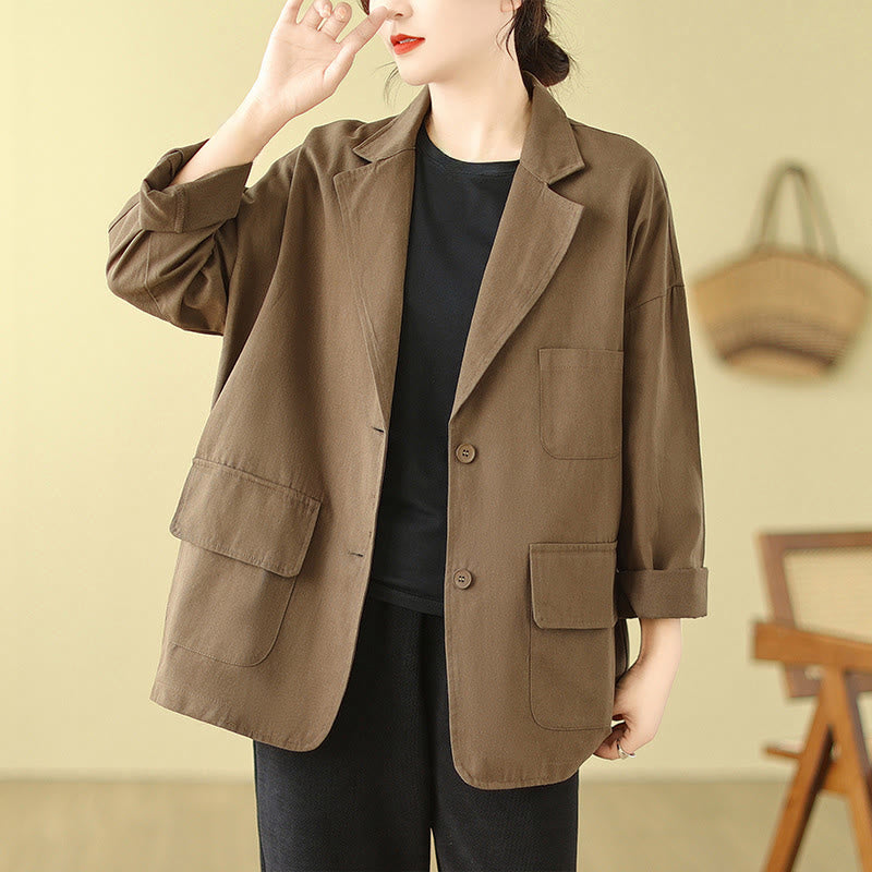 Buddha Stones – Schlichte Damen-Anzugjacke aus Baumwolle mit Taschen - Dunkle Goldrute - US14， UK/AU18，EU46 (2XL) - image 1