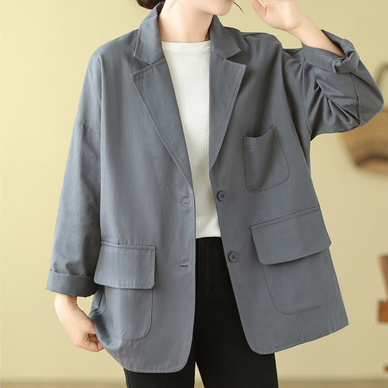 Buddha Stones – Schlichte Damen-Anzugjacke aus Baumwolle mit Taschen - Hellstahlblau - US14， UK/AU18，EU46 (2XL) - image 8