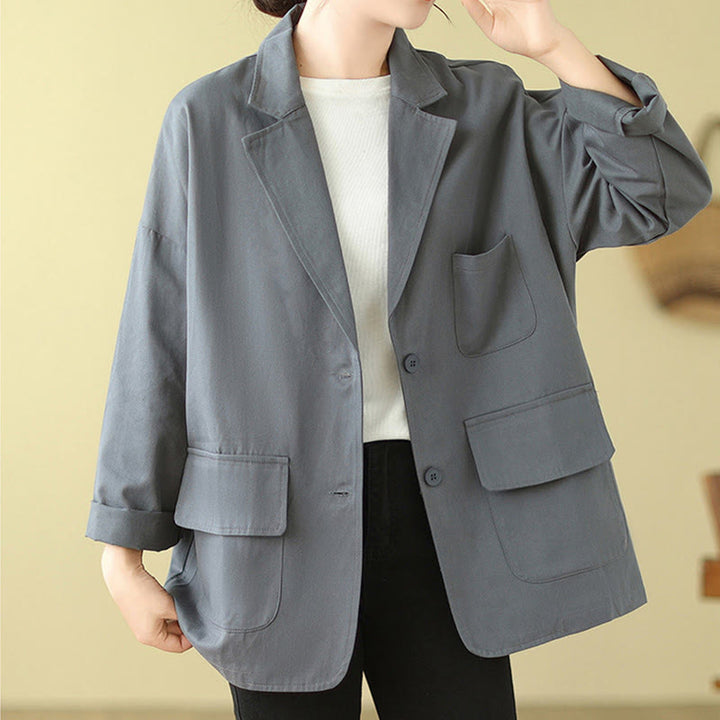 Buddha Stones – Schlichte Damen-Anzugjacke aus Baumwolle mit Taschen - Hellstahlblau - US14， UK/AU18，EU46 (2XL) - image 8