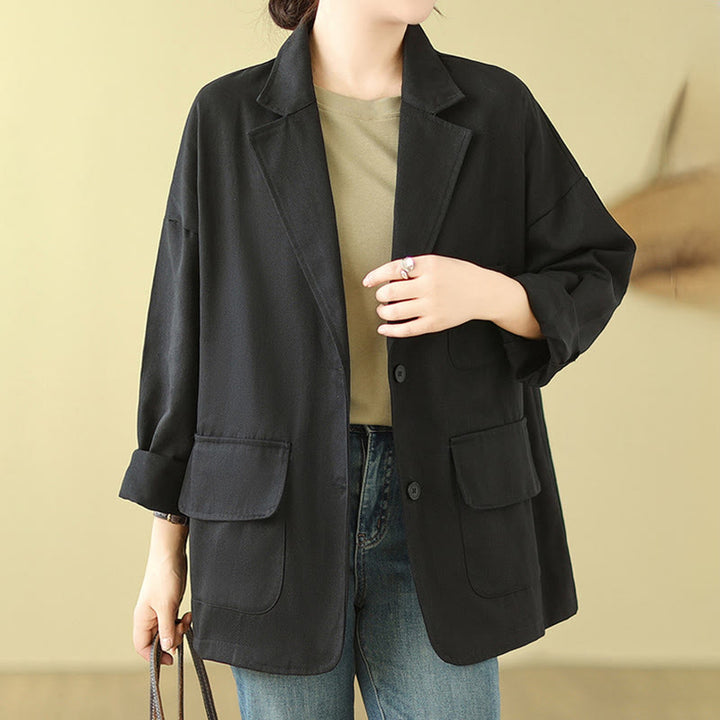 Buddha Stones – Schlichte Damen-Anzugjacke aus Baumwolle mit Taschen - Schwarz - US14， UK/AU18，EU46 (2XL) - image 13