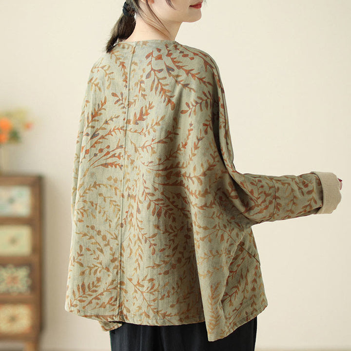 Buddha Stones Leaf Print Damen Baumwoll-Leinen-Jacke mit Taschen - image 6