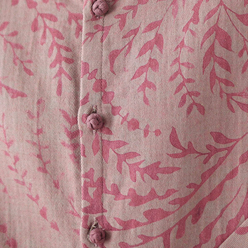 Buddha Stones Leaf Print Damen Baumwoll-Leinen-Jacke mit Taschen - image 18