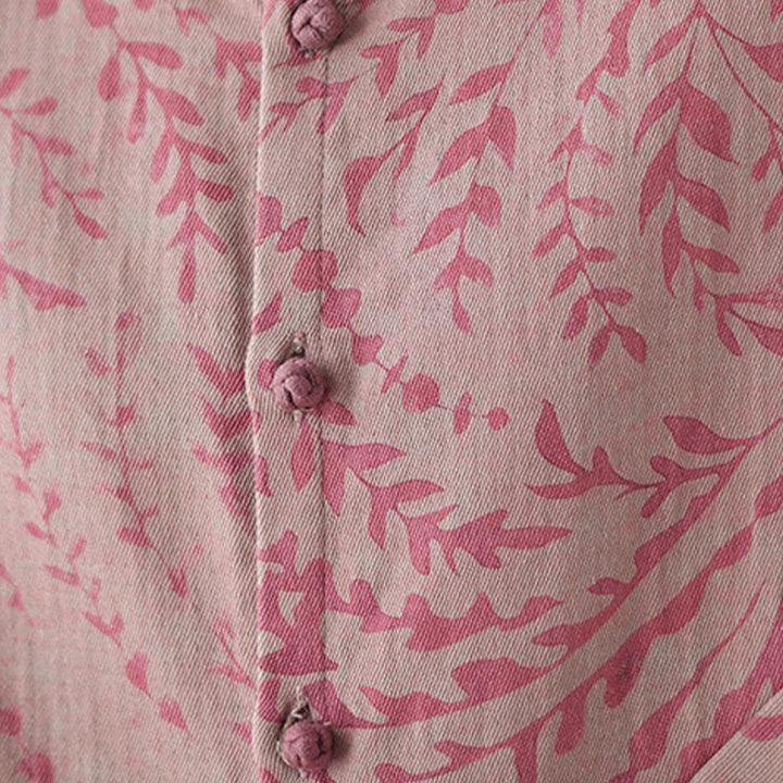 Buddha Stones Leaf Print Damen Baumwoll-Leinen-Jacke mit Taschen - image 18