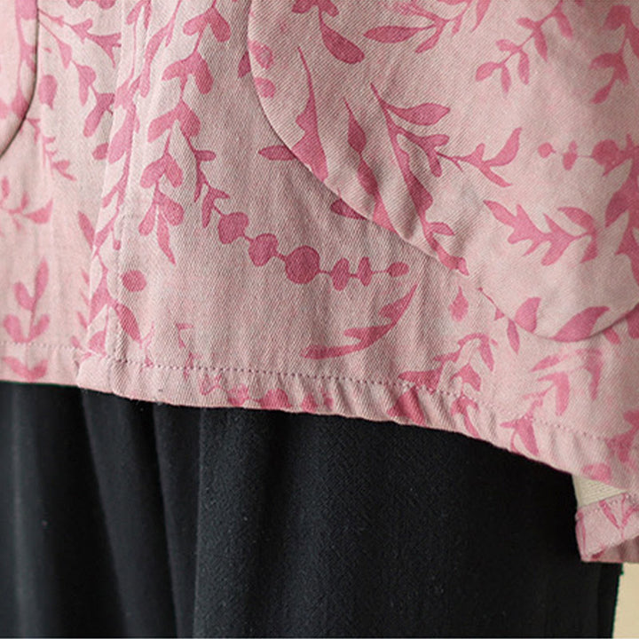 Buddha Stones Leaf Print Damen Baumwoll-Leinen-Jacke mit Taschen - image 17